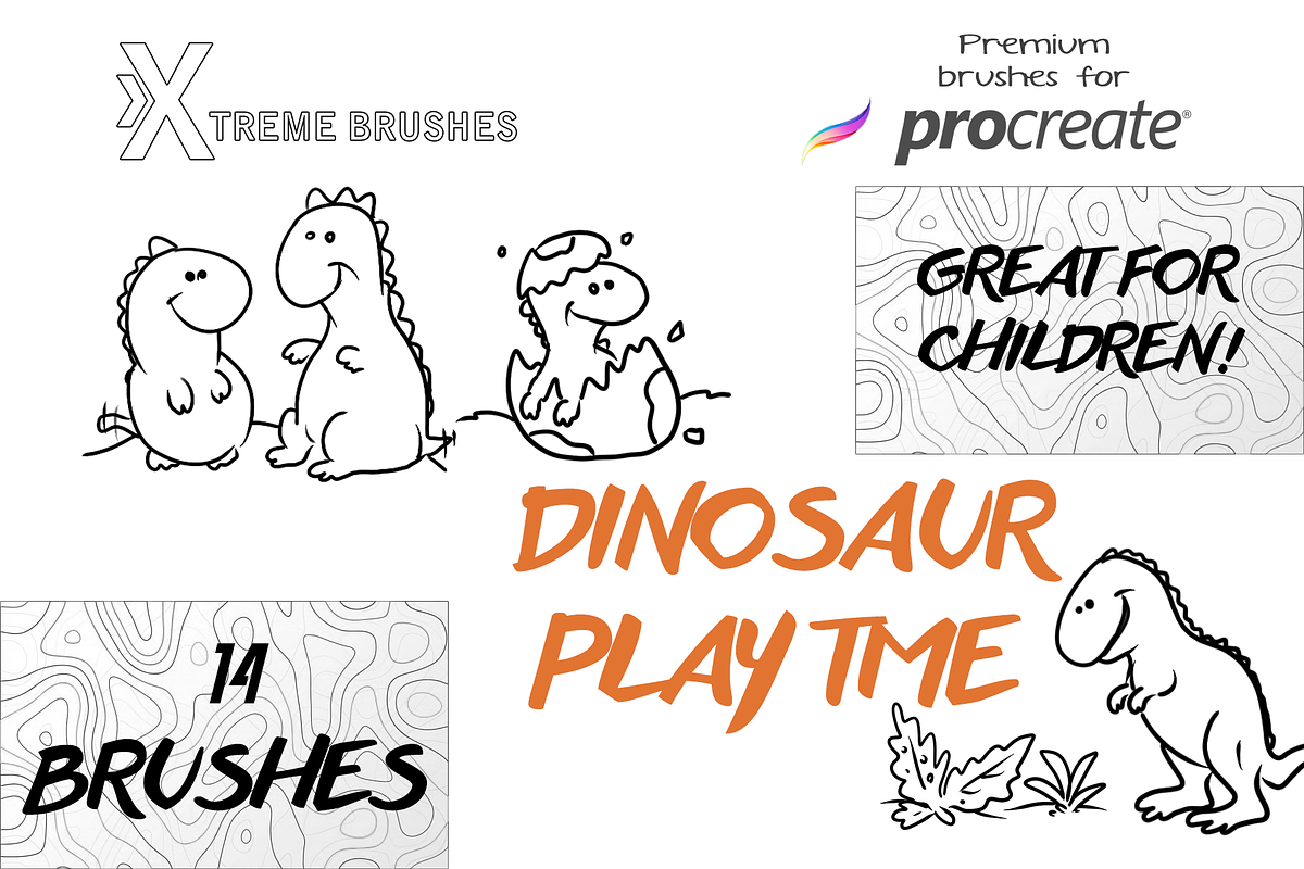 Procreate Dinosaur Playtime!, a Brush Add-On by Extreme Brushes (Photo 1 of 2)