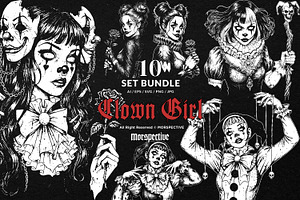 10 Bundle Dark Art Clown Girl Joker, an Illustration by Morspective