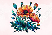 Watercolor California Poppies Clipar, an Illustration by Designking (Thumbnail 4 of 4)