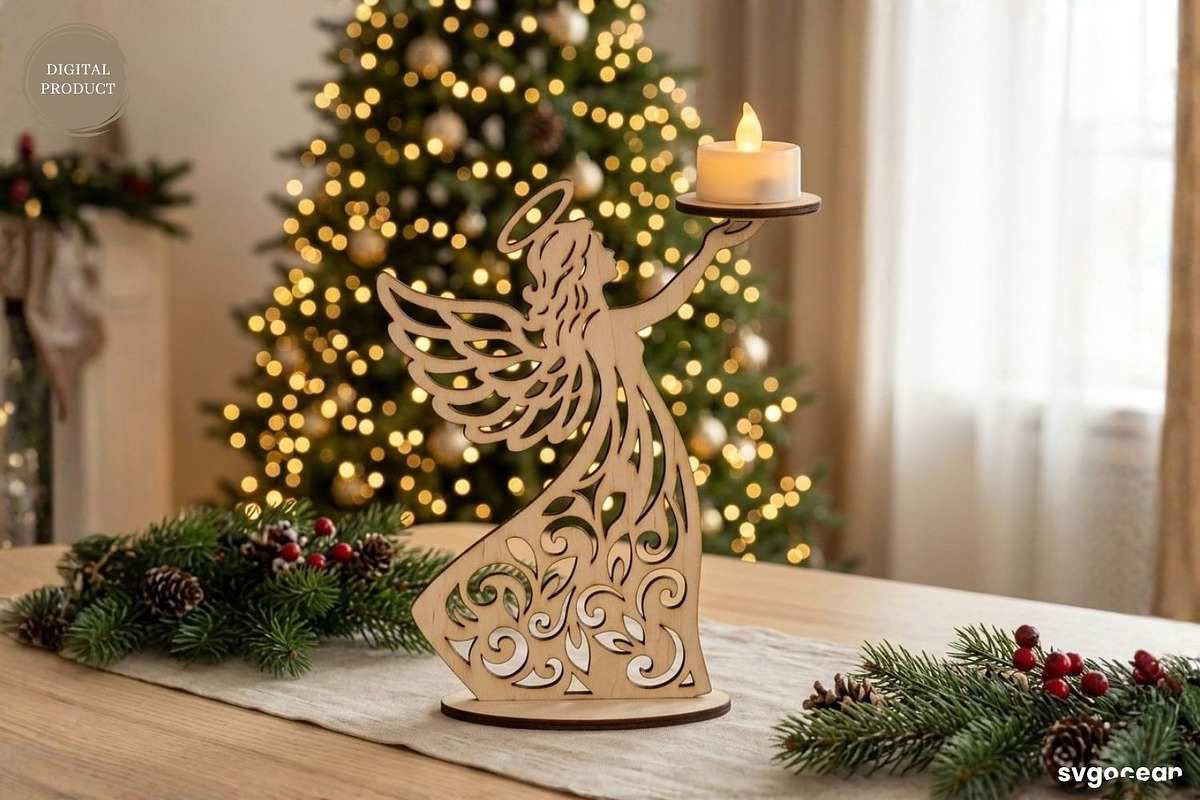 Christmas Angel Candle Holders SVG, a Decorative Illustration by svgocean (Photo 11 of 14)
