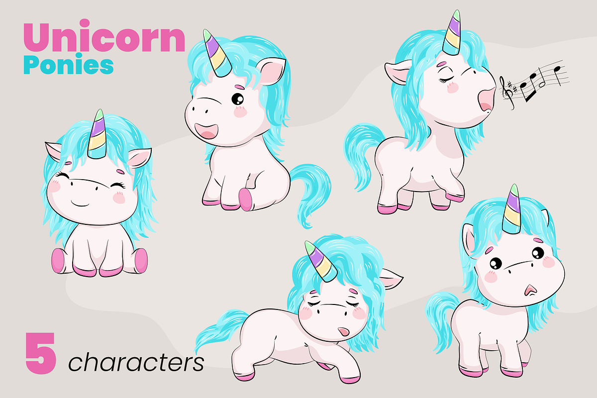 Unicorn - cute ponies, an Animal Illustration by moja doodle (Photo 2 of 6)