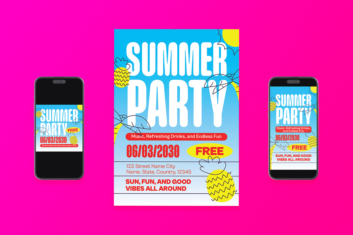 Geo Minimalism Summer Party Flyer, a Flyer Template by Aiyari Graphic (Photo 1 of 3)