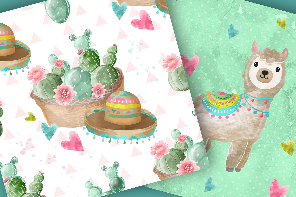 Cute Llamas digital paper pack, a Pattern Graphic by designloverstudio (Photo 6 of 7)
