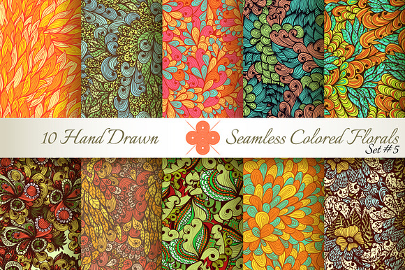 10 Colored Seamless Florals. Set 5