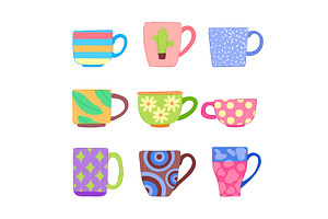 Cup Ceramic Set Cartoon Vector