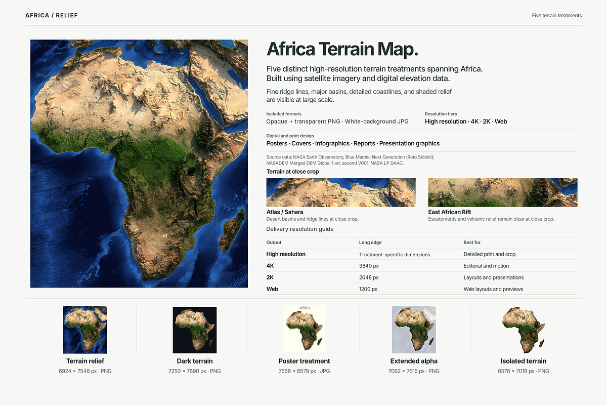 Africa Terrain Relief Map Bundle, an Education Illustration by Eugene Ga (Photo 1 of 4)