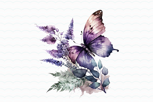 Flower Butterfly Watercolor Clipart