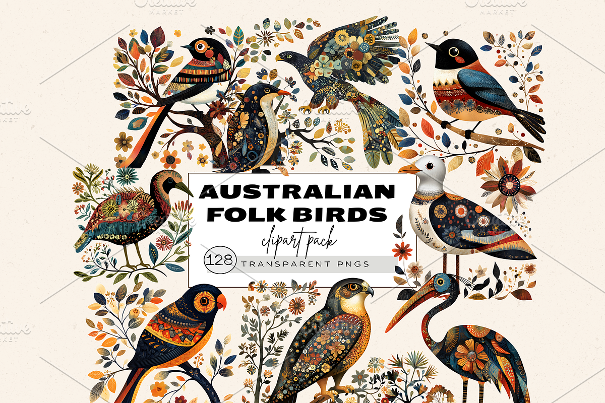 Australian Bird Clipart Folk Art PNG, an Animal Illustration by Daring Digies (Photo 1 of 10)