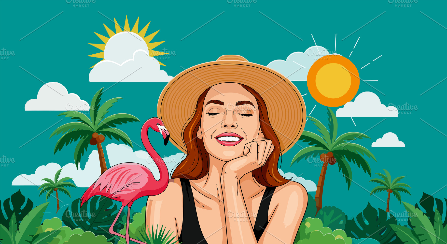 Happy Woman with a Hat Enjoying the, a Photo by angellodeco