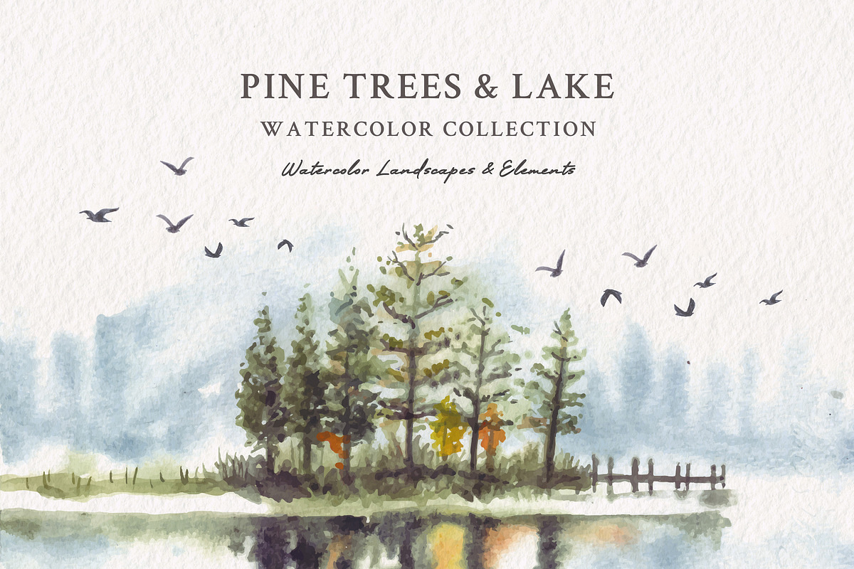 Watercolor Pine Trees & Lake, an Illustration by Yorda Studio (Photo 1 of 13)