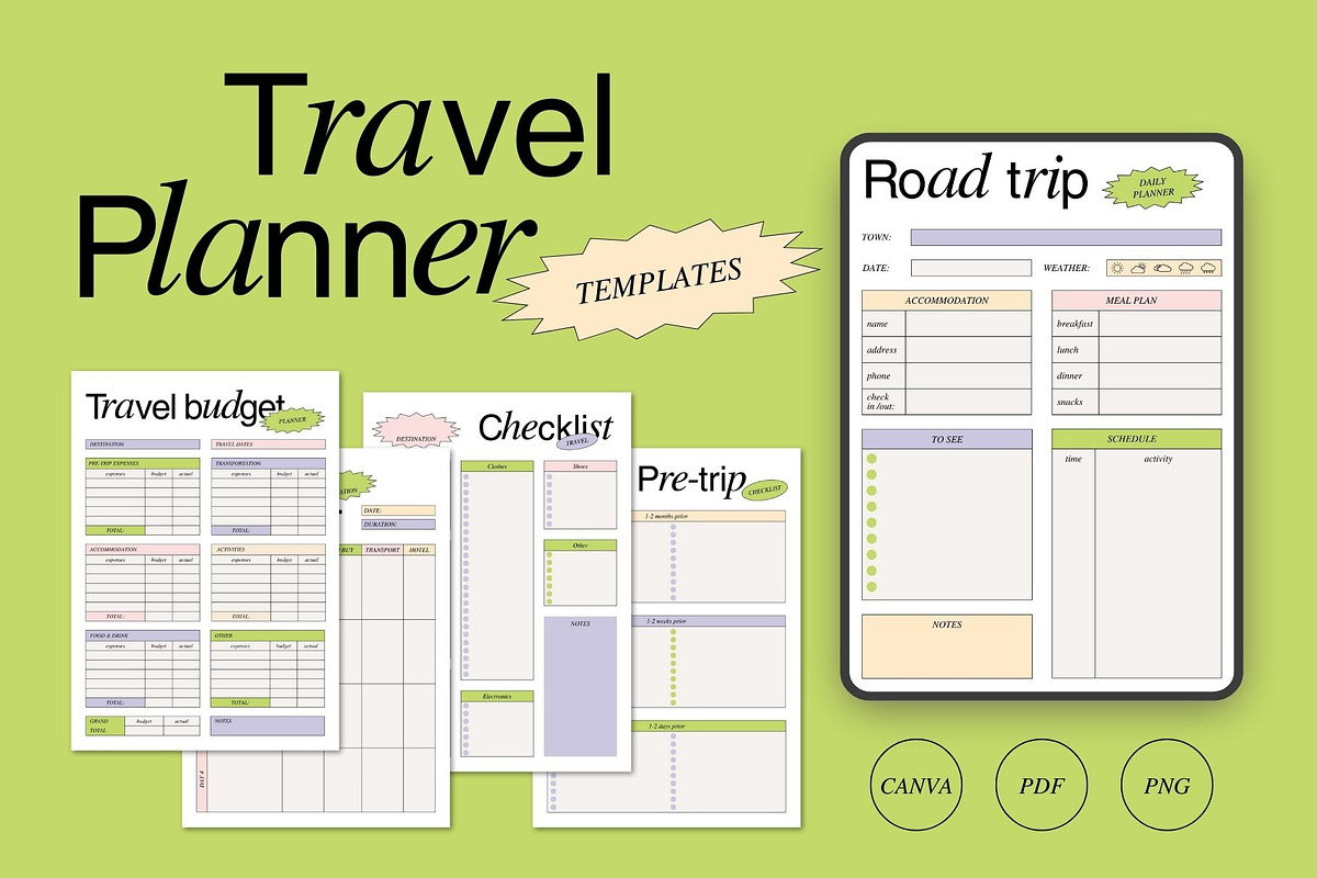 Travel planner templates, a Stationery Template by Veronika Gotovceva (Photo 1 of 6)