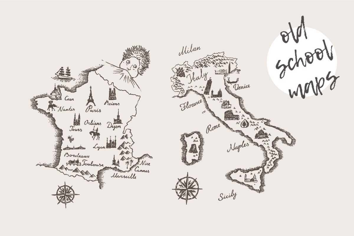 Maps of The Italy and The France, an Illustration by TheMountBirdStudio (Photo 1 of 2)