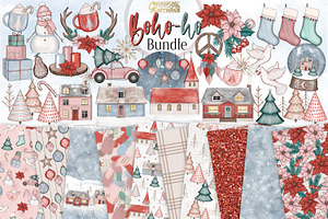 Boho Christmas clipart & pattern set