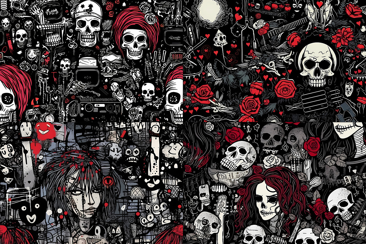 20 Seamless Emo Doodles Patterns, a Pattern Graphic by Nordic Design (Photo 8 of 9)