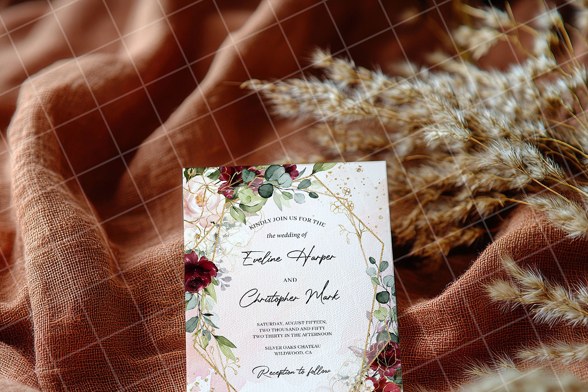 Boho 5x7 Invitation card mockup PSD, an Advertising Mockup by Blush Roses Print (Photo 2 of 8)