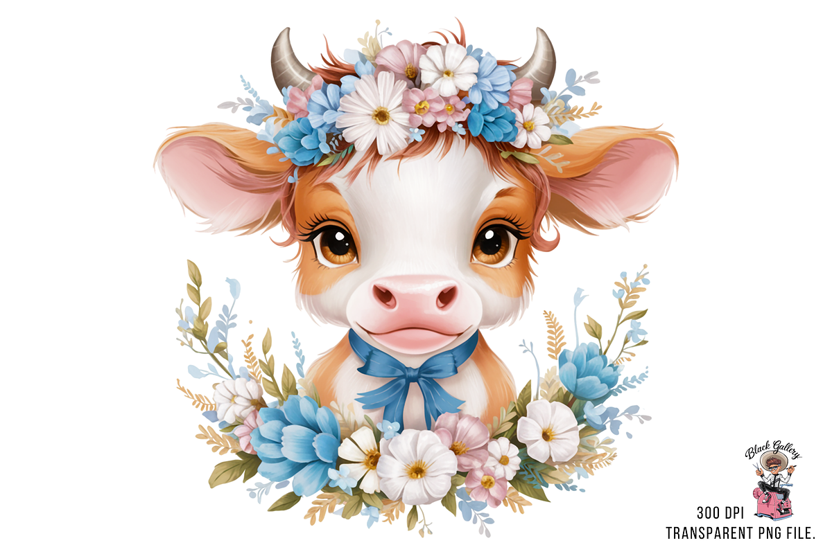 Floral Cow Clipart PNG Bundle, a Graphic by Clipart Bloom (Photo 12 of 12)