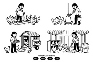 Activities of a chicken farmer, a Person Illustration by Vectorlina
