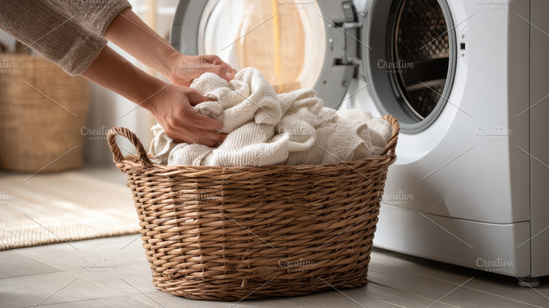 Woman putting clean towels in a wick, a Photo by Pixeness Studio