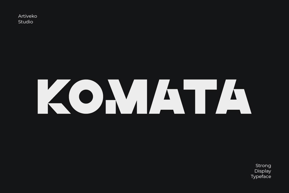 Komata – Bold Geometric Display Font, a Sans Serif Font by Artiveko (Photo 1 of 8)