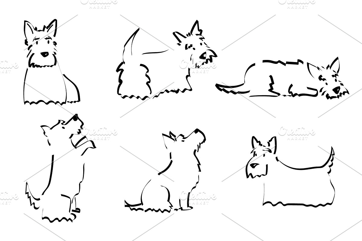 Doodle Scottish Terrier Clipart set, an Animal Illustration by Milota (Photo 2 of 3)