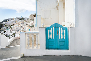 Blue gate in Oia, Santorini