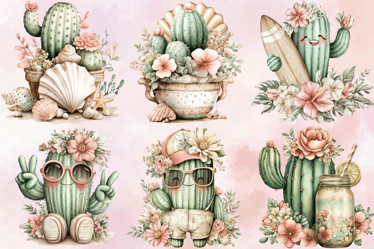 Whimsical Summer Cactus Clipart Bund, an Illustration by SVGArt (Photo 2 of 9)