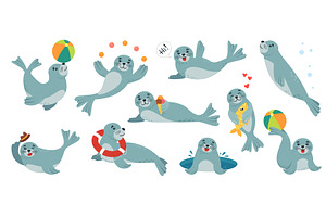 Cartoon polar baby seal. Funny seals, an Animal Illustration by LadadikArt