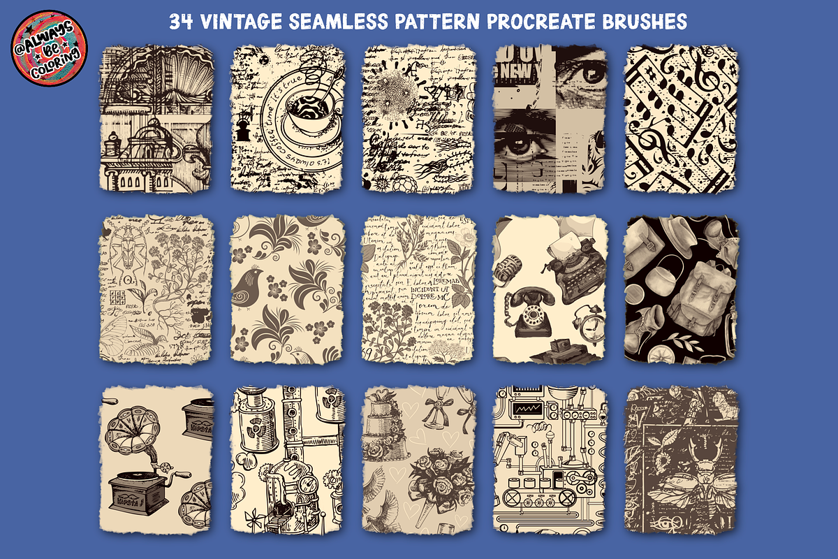 Procreate Vintage Patterns Brush Set, a Brush Add-On by AlwaysBeColoring (Photo 2 of 9)