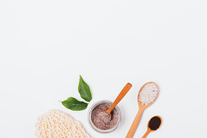 Set of coffee scrub and massage spon