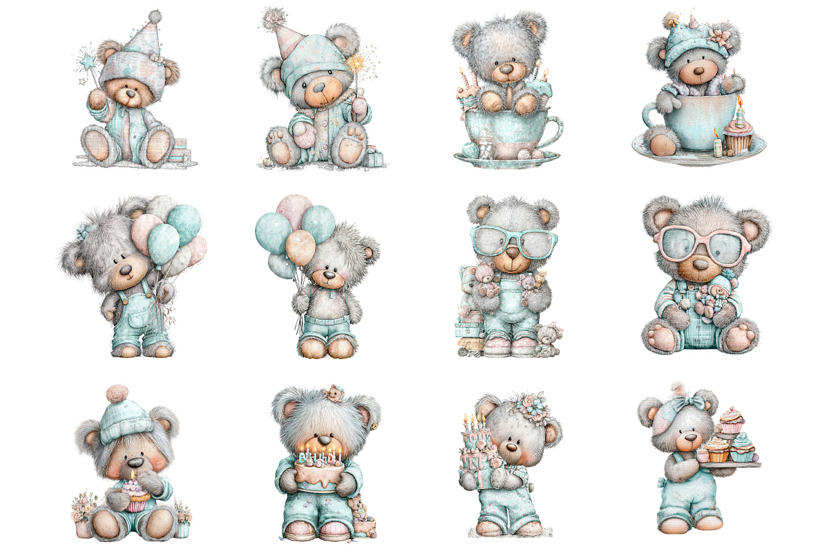 Whimsical birthday teddy bear clipar, an Illustration by SinaCreation (Photo 2 of 11)