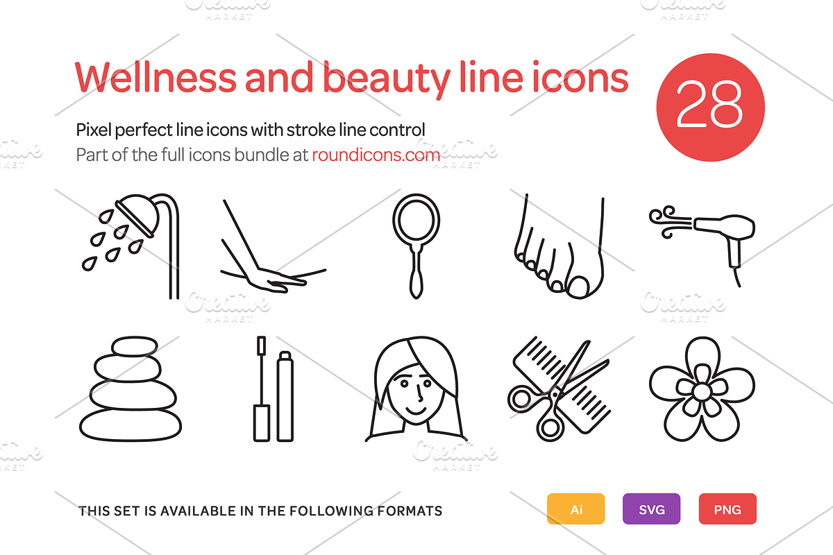 Wellness and Beauty Line Icons Set