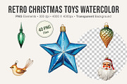 Retro Christmas Toys Watercolor PNG, an Illustration by Artnoy (Thumbnail 1 of 8)
