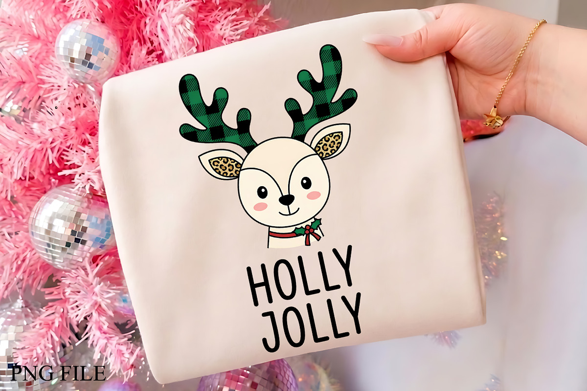 Holly Jolly Christmas Reindeer PNG, a Seasonal Illustration by CrexoraLab (Photo 1 of 4)