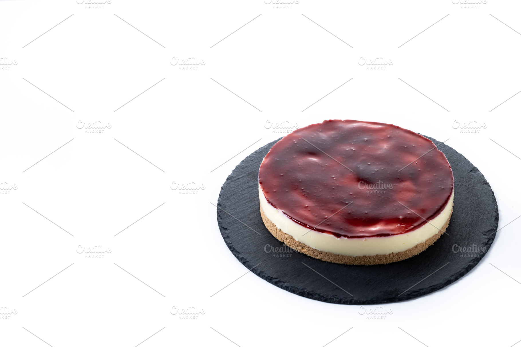 Slice of cheesecake with strawberries isolated on white background, a Food & Drink Photo by etorres69