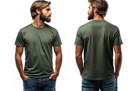 Young man modeling olive green t-shi, a Photo by Tanuart