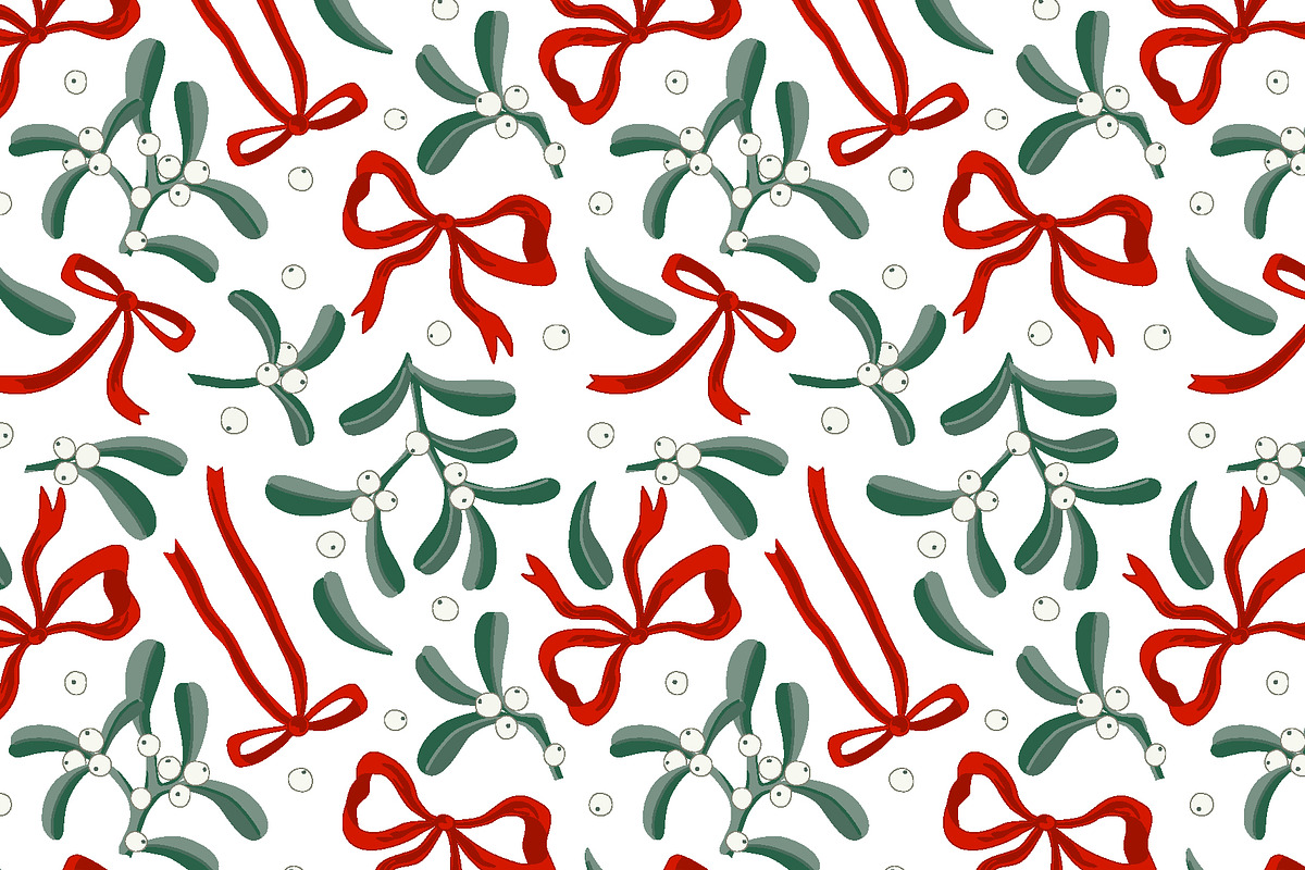 Mistletoe and Bows Seamless Patterns, a Pattern Graphic by Toltemara (Photo 2 of 3)