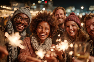 Friends Celebrating with Sparklers, a Person Photo by Ales Munt