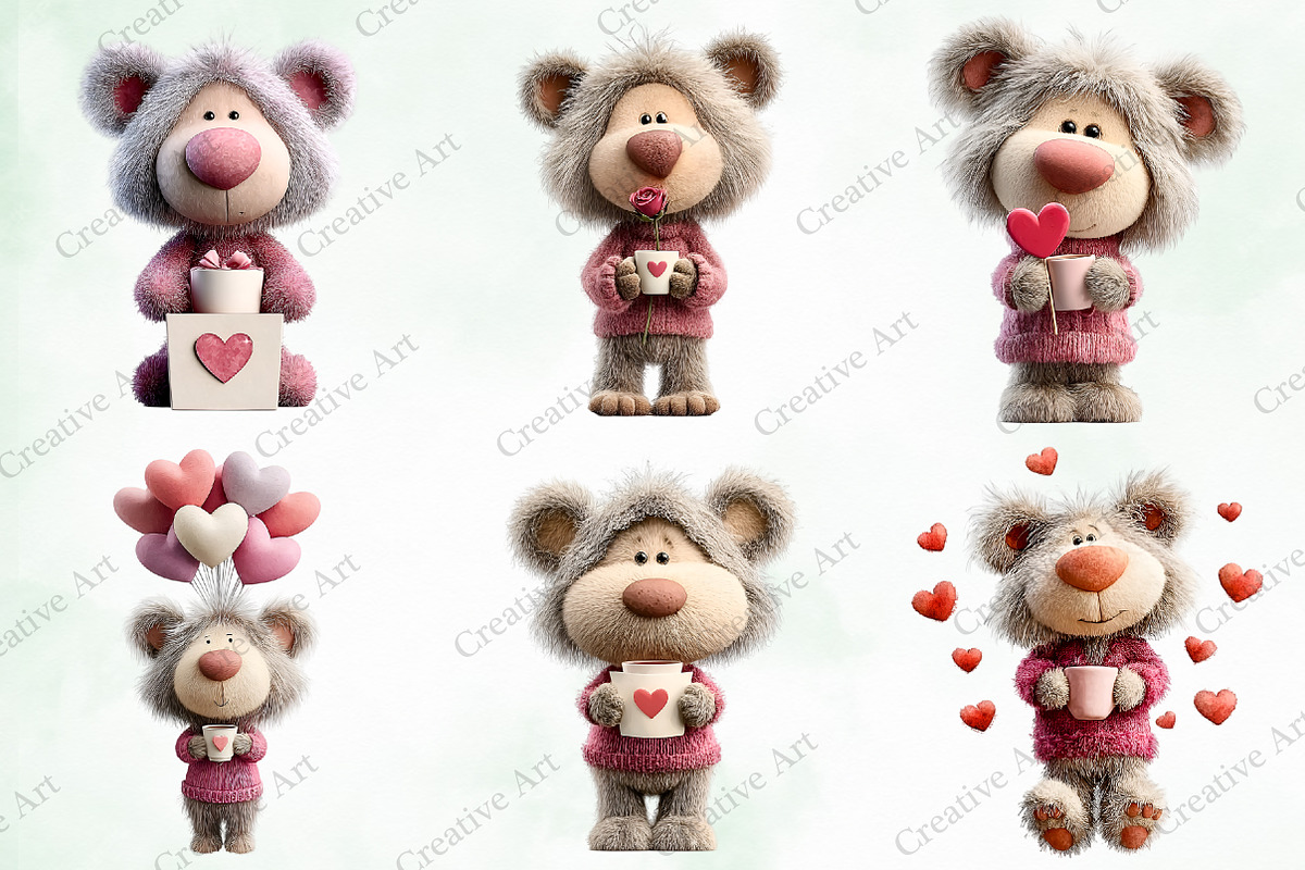 Whimsical Valentine Teddy Bear Clipa, an Illustration by Creative Art (Photo 4 of 9)