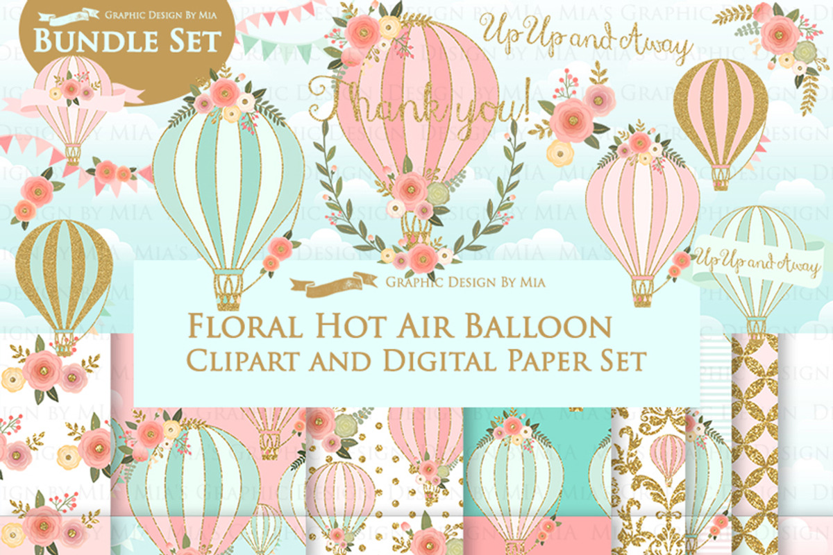 Hot Air Balloon Glitter Gold Set, a Texture Illustration by Mia's Graphic Design (Photo 1 of 9)