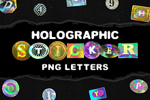 HOLOGRAPHIC STICKER PNG LETTERS PACK by  in Graphics
