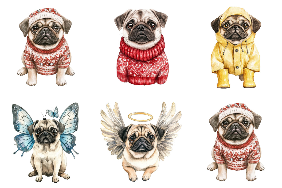 Cute Watercolor Pug Dog PNG, a Graphic by CitraGraphics (Photo 3 of 4)