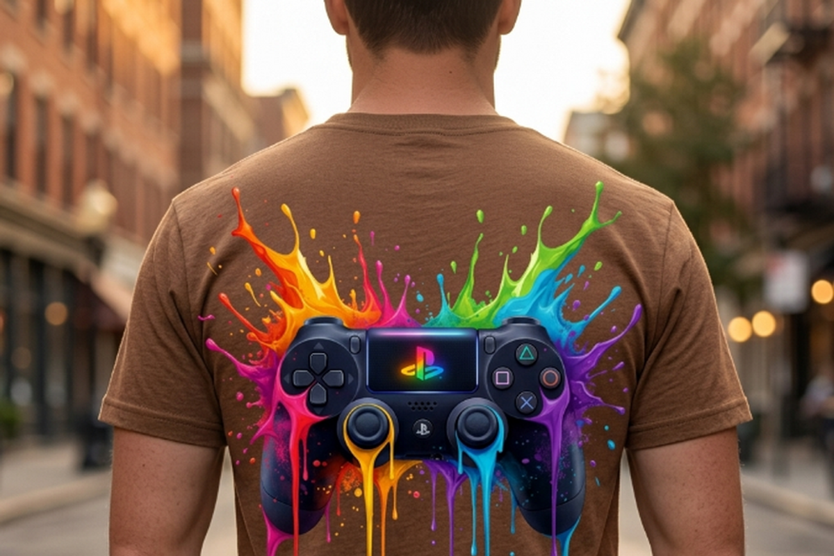 Rainbow Splash Game Controller, a Shirt Mockup by Vector Stall (Photo 5 of 15)