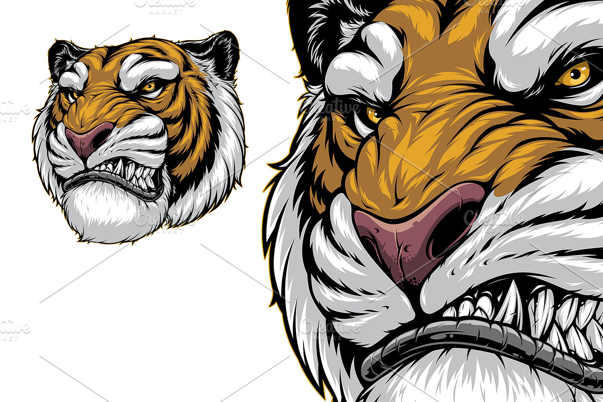 Ferocious tiger roars, an Animal Illustration by Mark2000