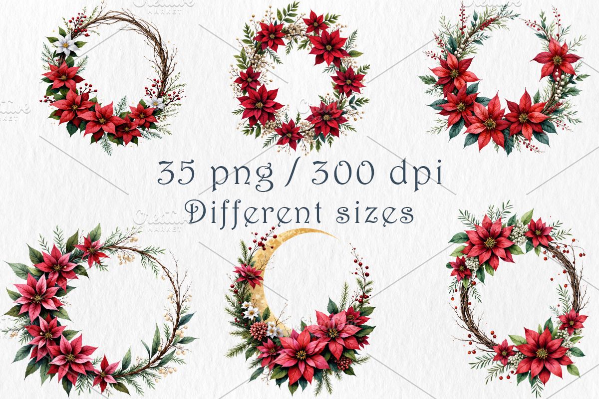 Poinsettia Clipart Bundle, a Seasonal Illustration by GalaDesign03 (Photo 2 of 9)
