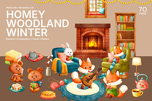 Homey Woodland Winter – Watercolor, an Animal Illustration by CreativeValuation