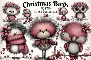 Whimsical Christmas Fluffy Birds, an Illustration by Dream Creation