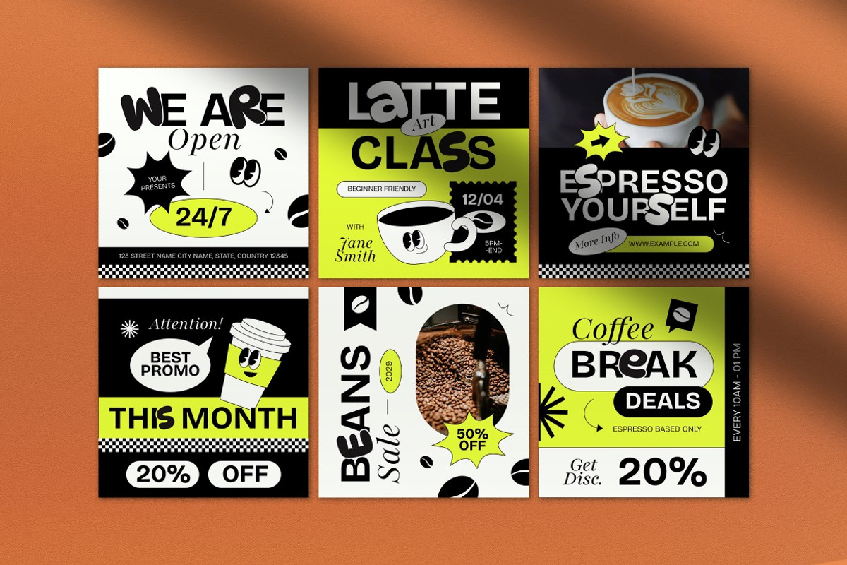 Yellow Modern Coffee Instagram Pack, a Social Media Template by graphicook (Photo 2 of 5)