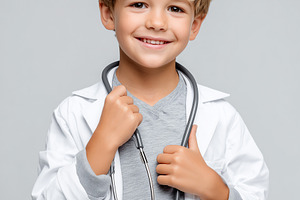 Smiling young boy dressed as doctor, a Health & Medical Photo by MistyDay