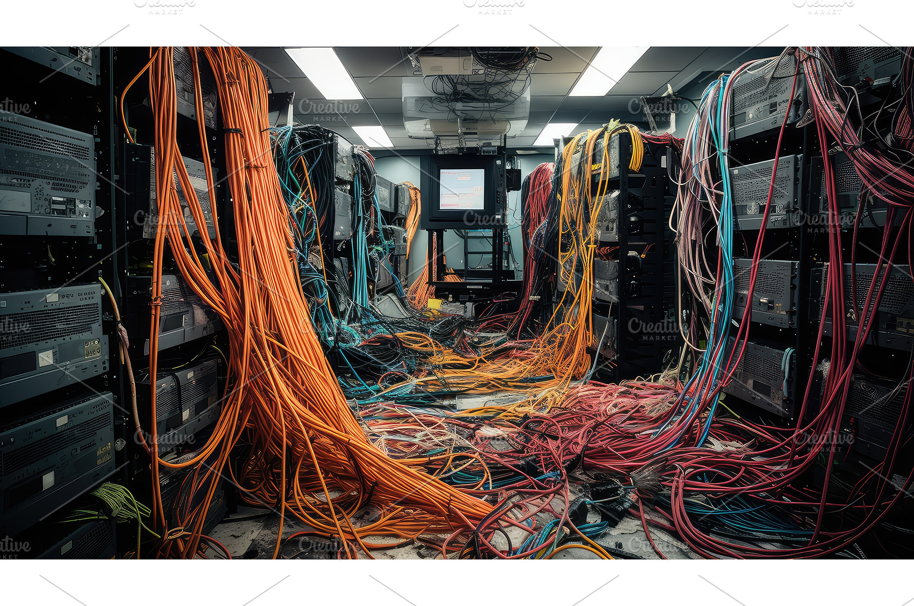 organization server room cables ai, a Technology Photo by pikepicture