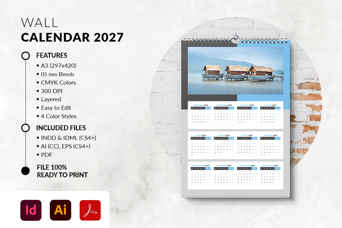 Wall Calendar 2027 Template, a Stationery Template by MstArtwork (Photo 5 of 7)